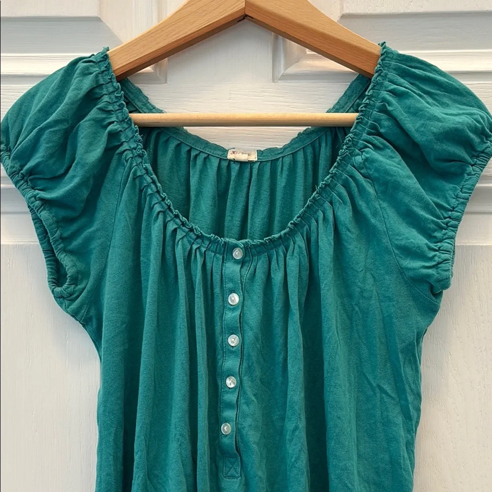 J. Crew Women’s Teal Blue Short Sleeve Shirt, Flutter Sleeve, Buttons, Size S - Picture 14 of 17